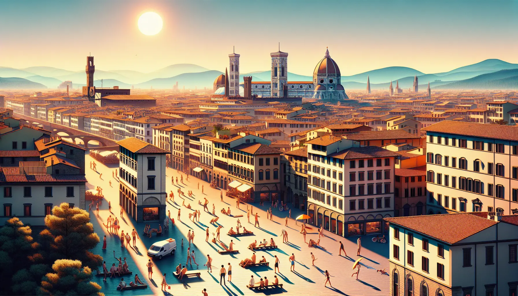 Panorama di Firenze con cielo blu e sole splendente