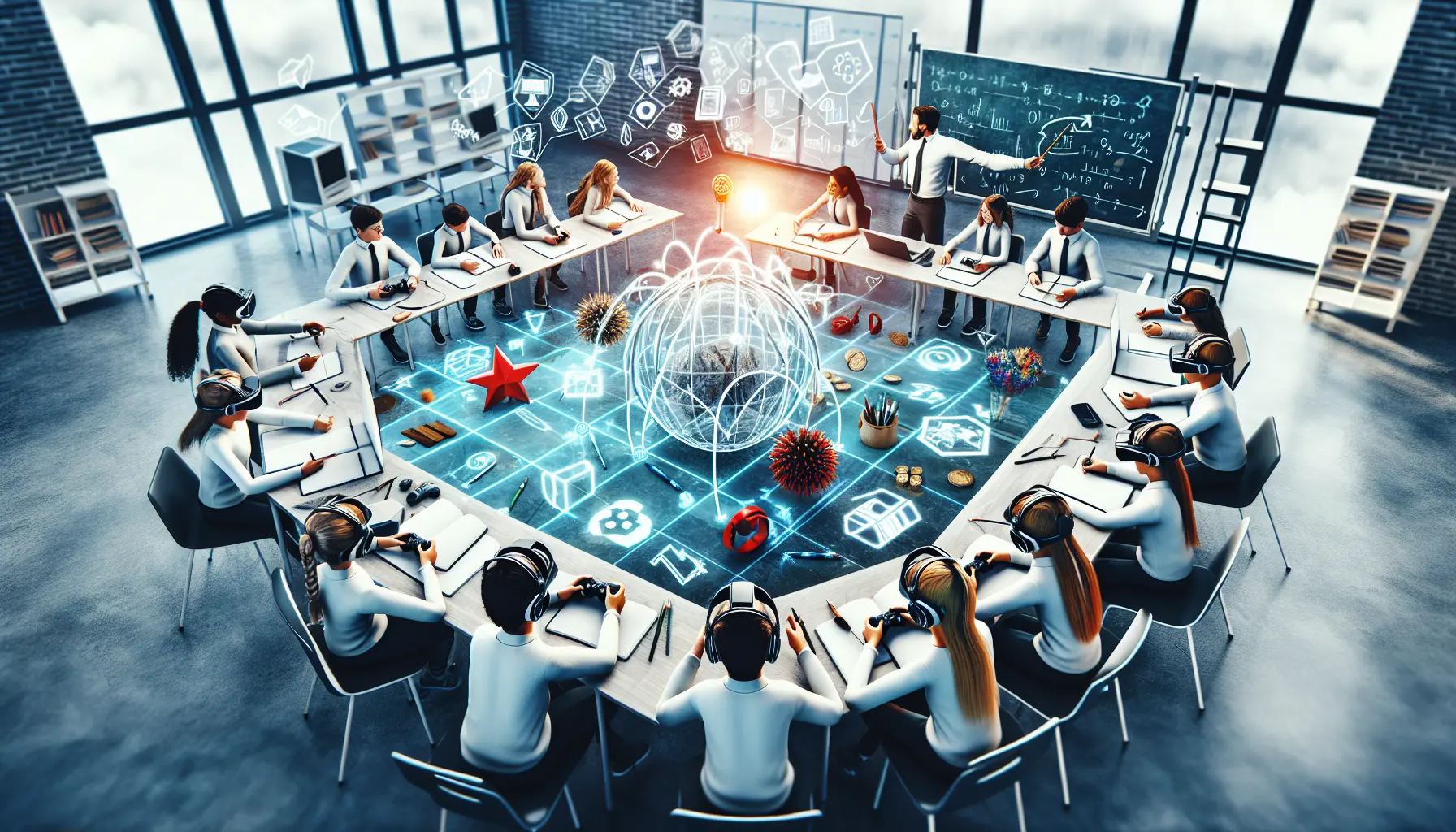 Un insegnante utilizza elementi di gioco in classe per coinvolgere gli studenti nell'apprendimento.