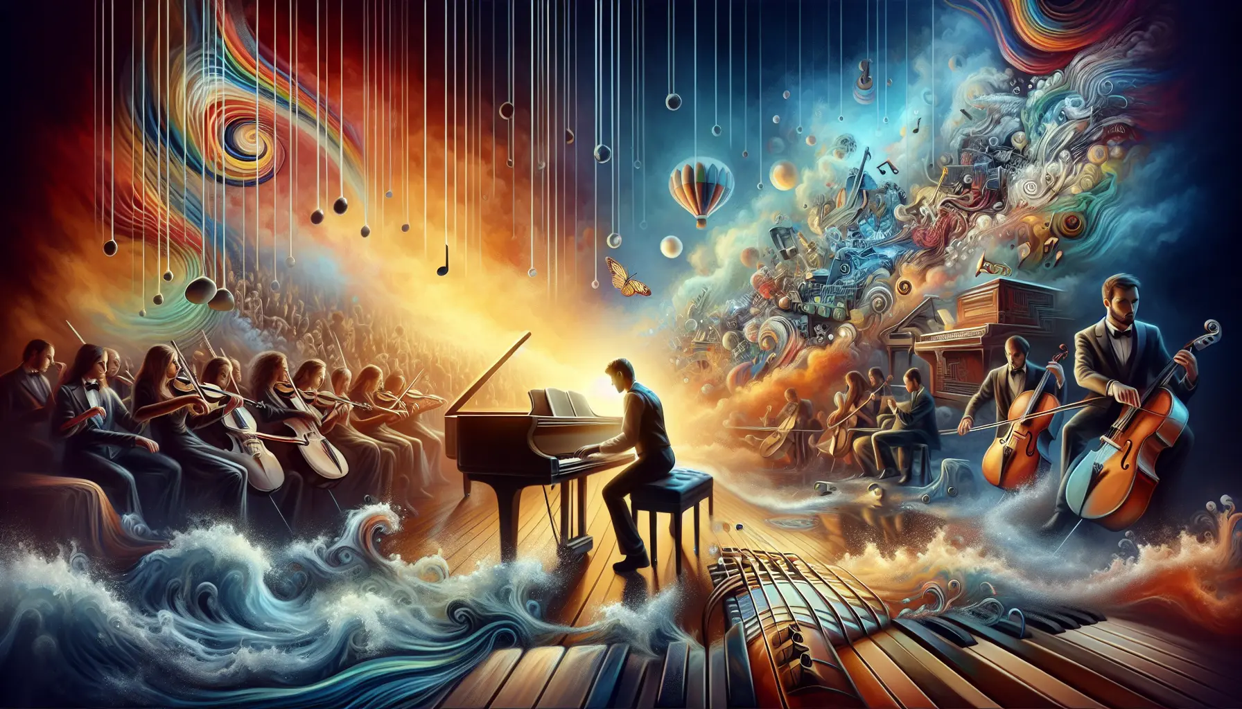 Giovanni Allevi mentre suona il pianoforte, immerso nella sua musica.