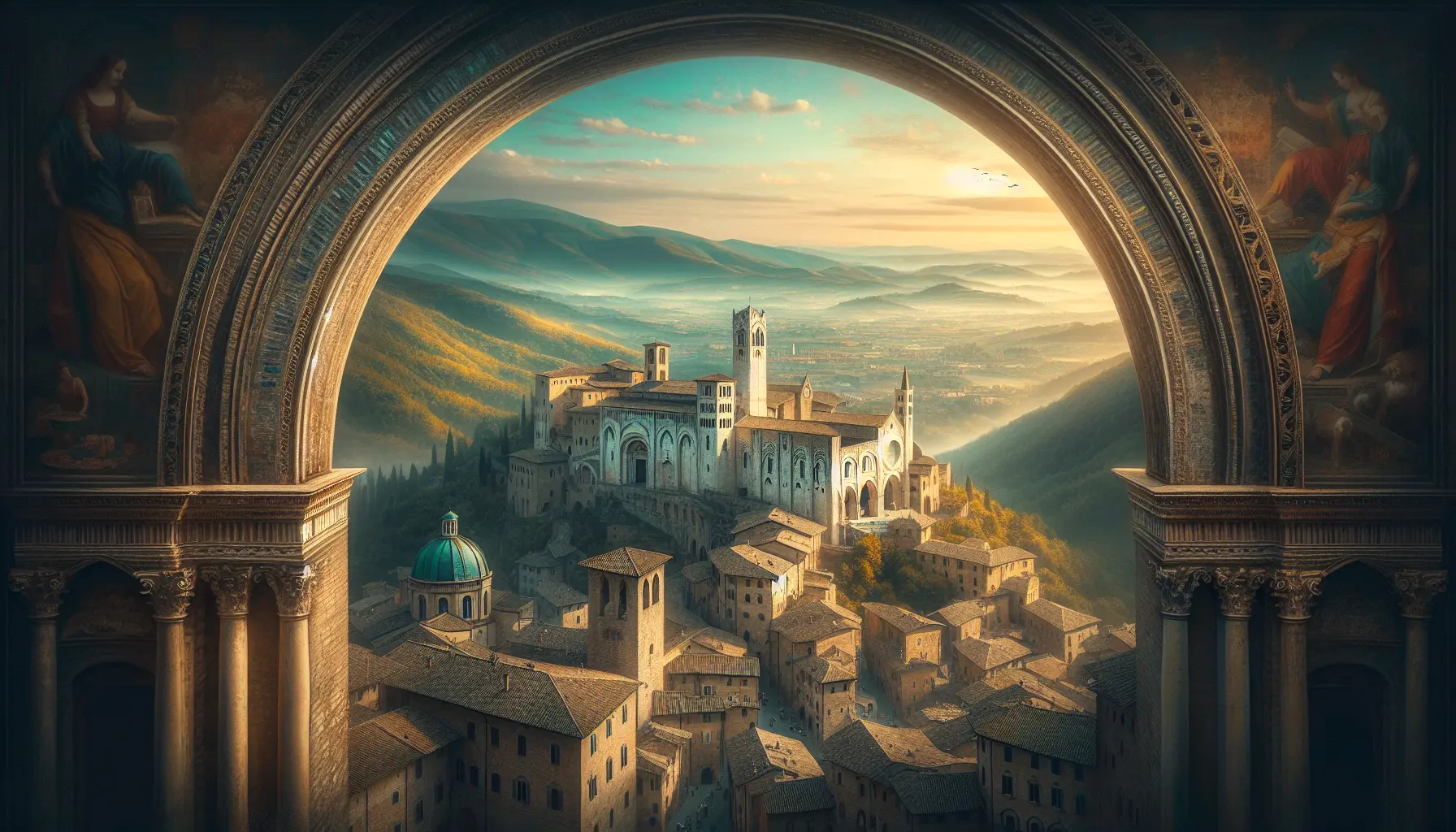 Vista panoramica di Gubbio, con il suo centro storico e le colline circostanti.