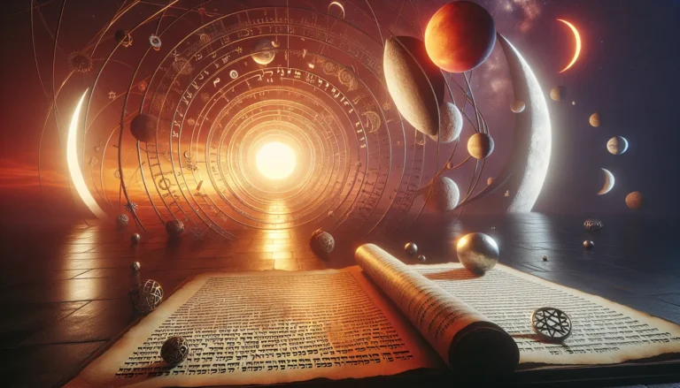 Un'immagine che rappresenta il calendario ebraico con simboli delle festività ebraiche.