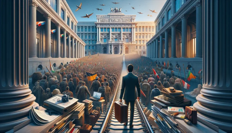 Immagine di una biblioteca con scaffali colmi di libri e opere d'arte, simboleggiante la cultura e il patrimonio storico.