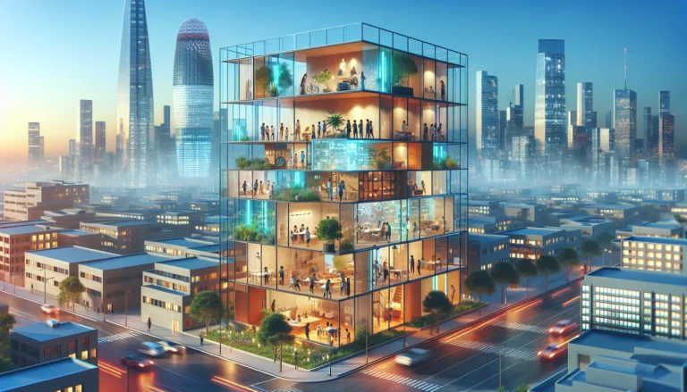 Persone giovani che socializzano in un ambiente di co-living moderno e accogliente