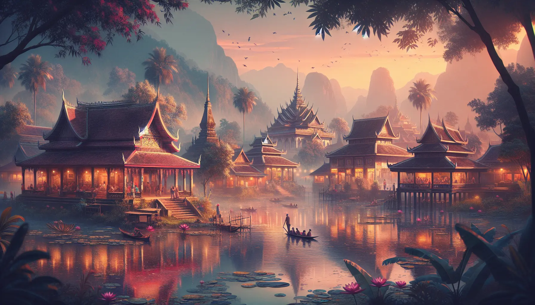 Vista panoramica di un antico tempio laotiano immerso nella natura, simbolo della ricca cultura e tradizioni del Laos.