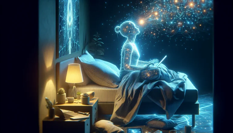 Un atleta che si riposa serenamente in un ambiente tranquillo e confortevole, circondato da elementi di relax.