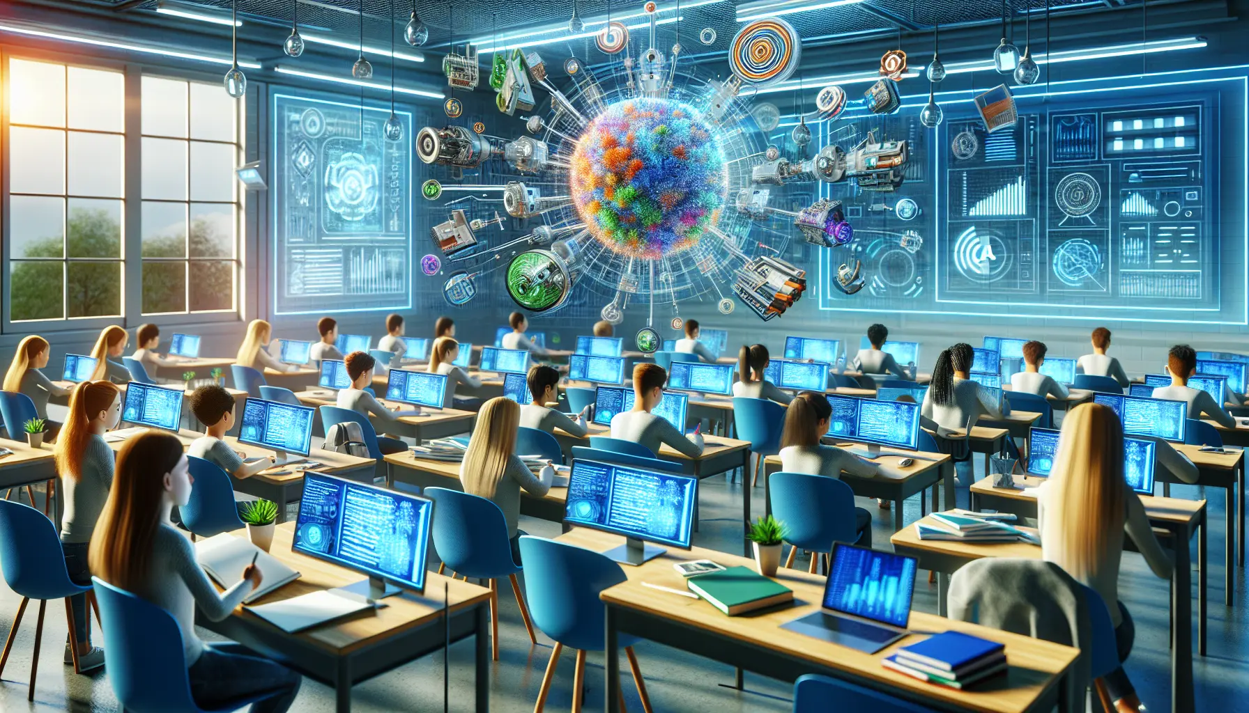 Un insegnante utilizza un tablet per personalizzare l'apprendimento degli studenti in aula.