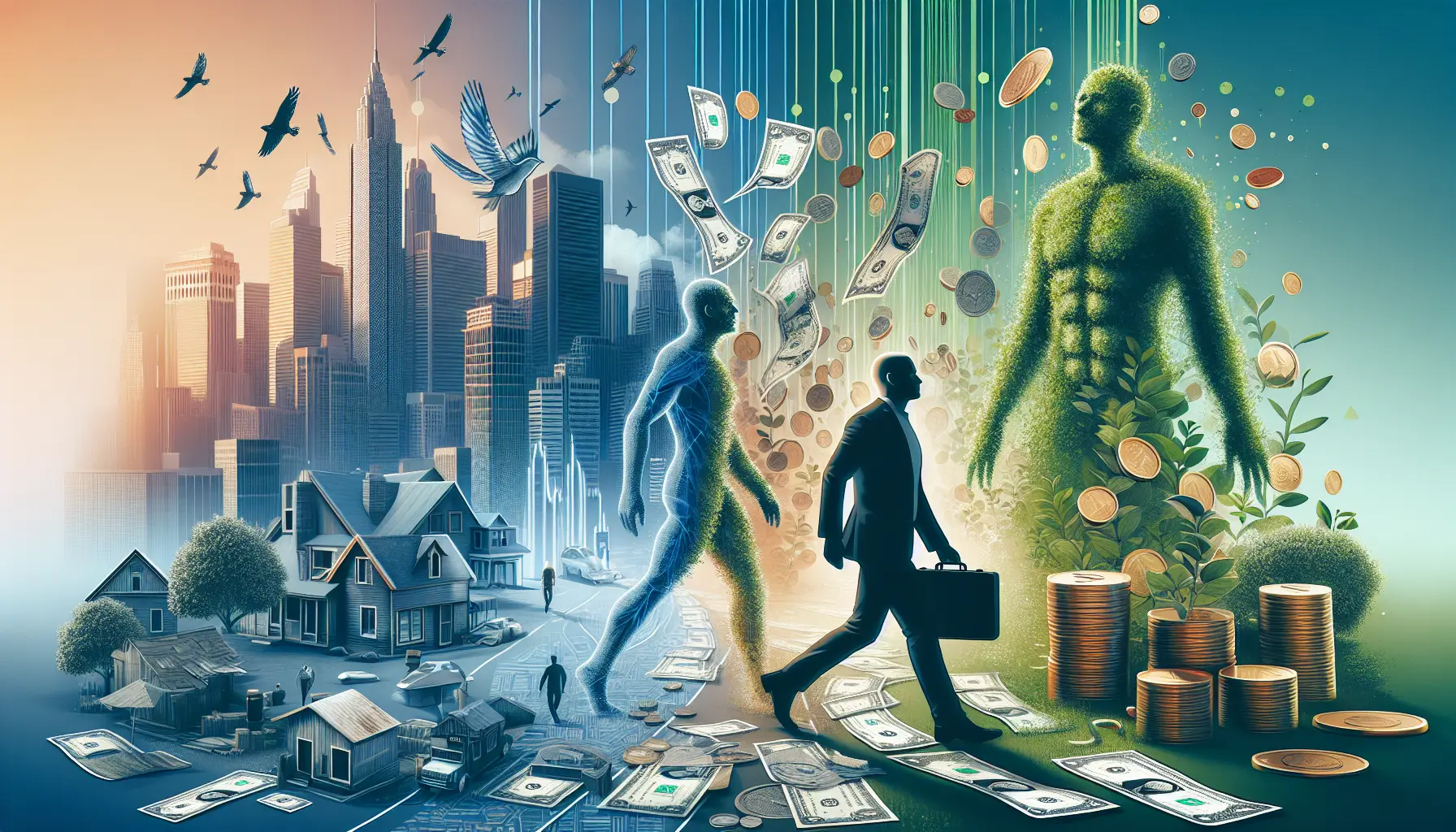 Una famiglia che discute di finanza personale in un ambiente sereno e minimalista, circondata da pochi oggetti essenziali.