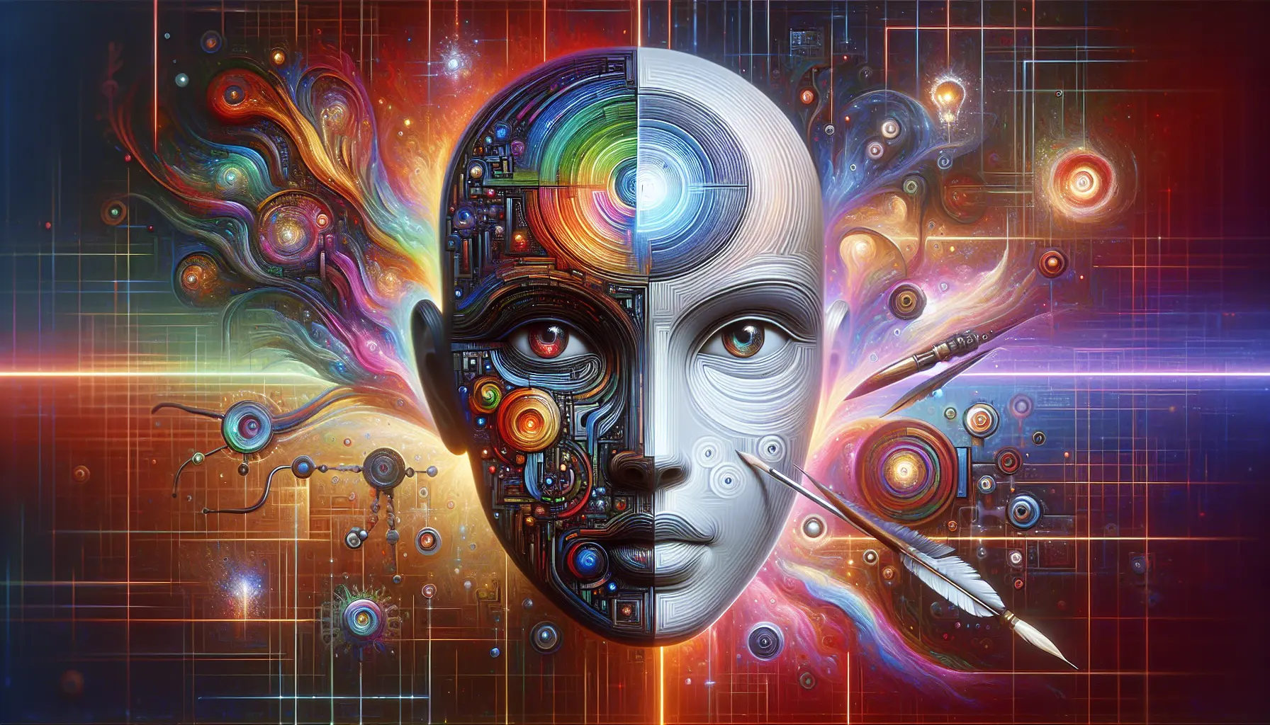 Un artista digitale utilizza un software di intelligenza artificiale per generare opere d'arte innovative, rappresentando la fusione tra tecnologia e creatività.