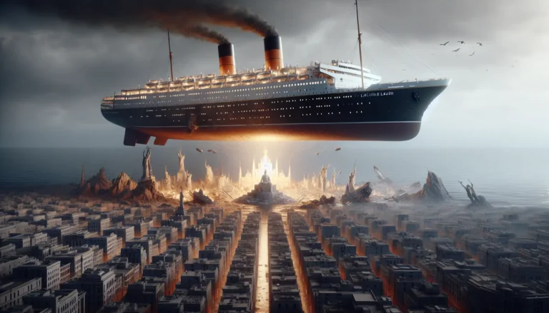 Un'immagine storica dell'Achille Lauro, un transatlantico di lusso, in navigazione sul mare.