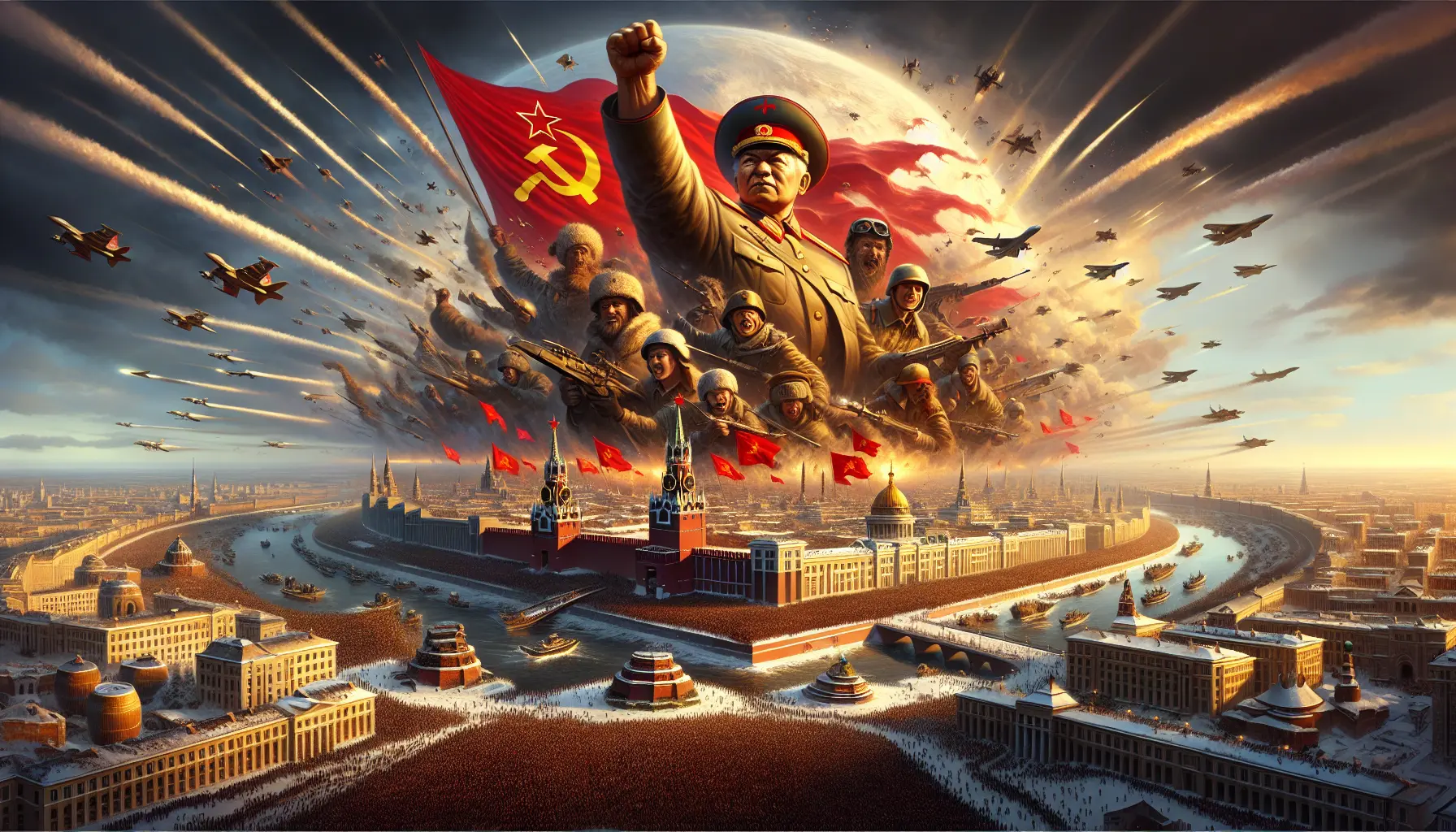 Soldati dell'Armata Rossa durante una parata militare, simbolo di resilienza e determinazione.