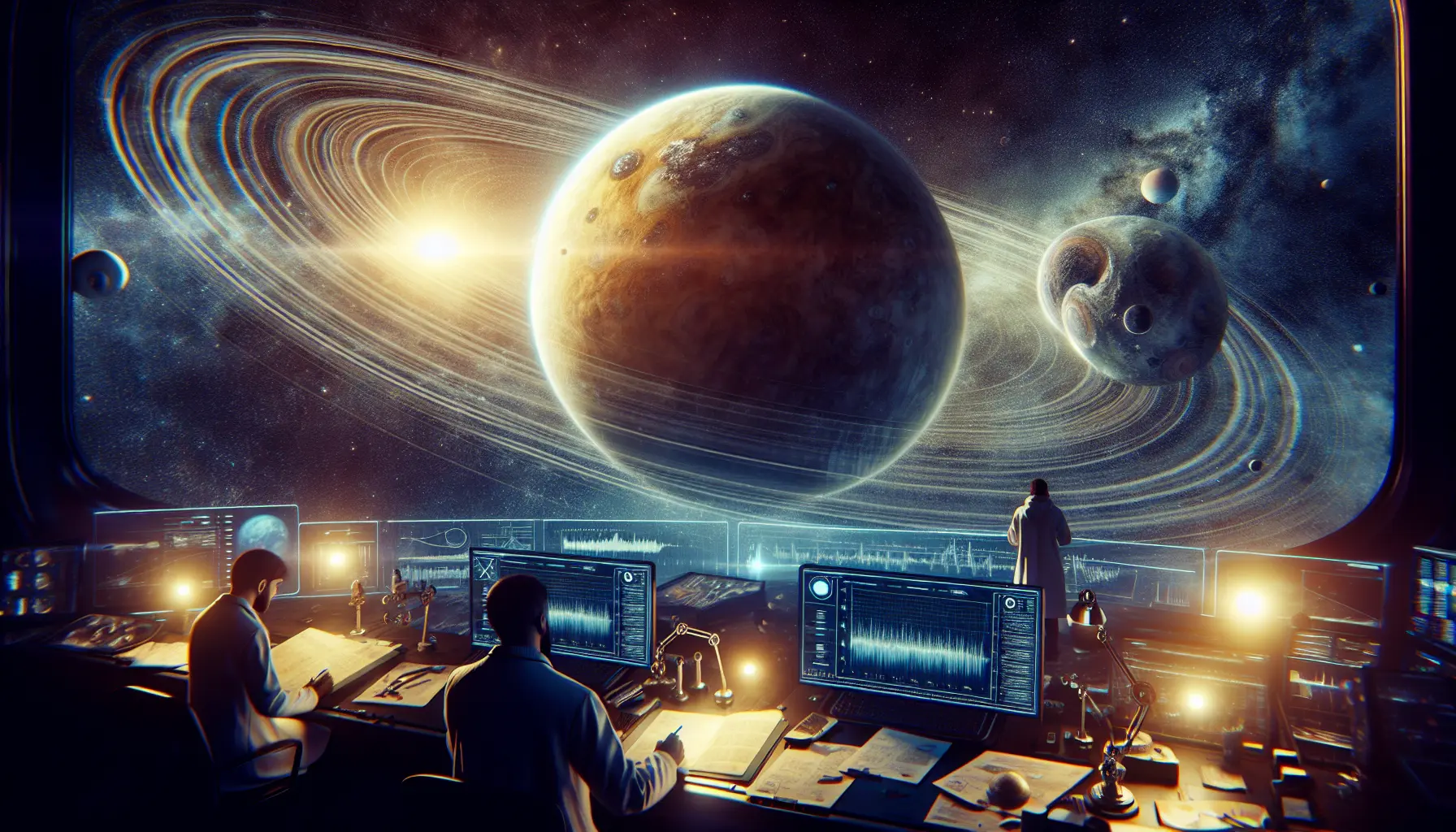 Un'immagine artistica che rappresenta un nuovo pianeta in un sistema stellare lontano, circondato da stelle luminose e un'atmosfera colorata.