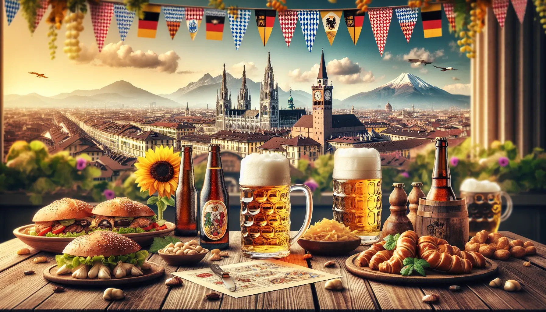Boccale di birra e piatti tipici bavarese all'Oktoberfest di Torino