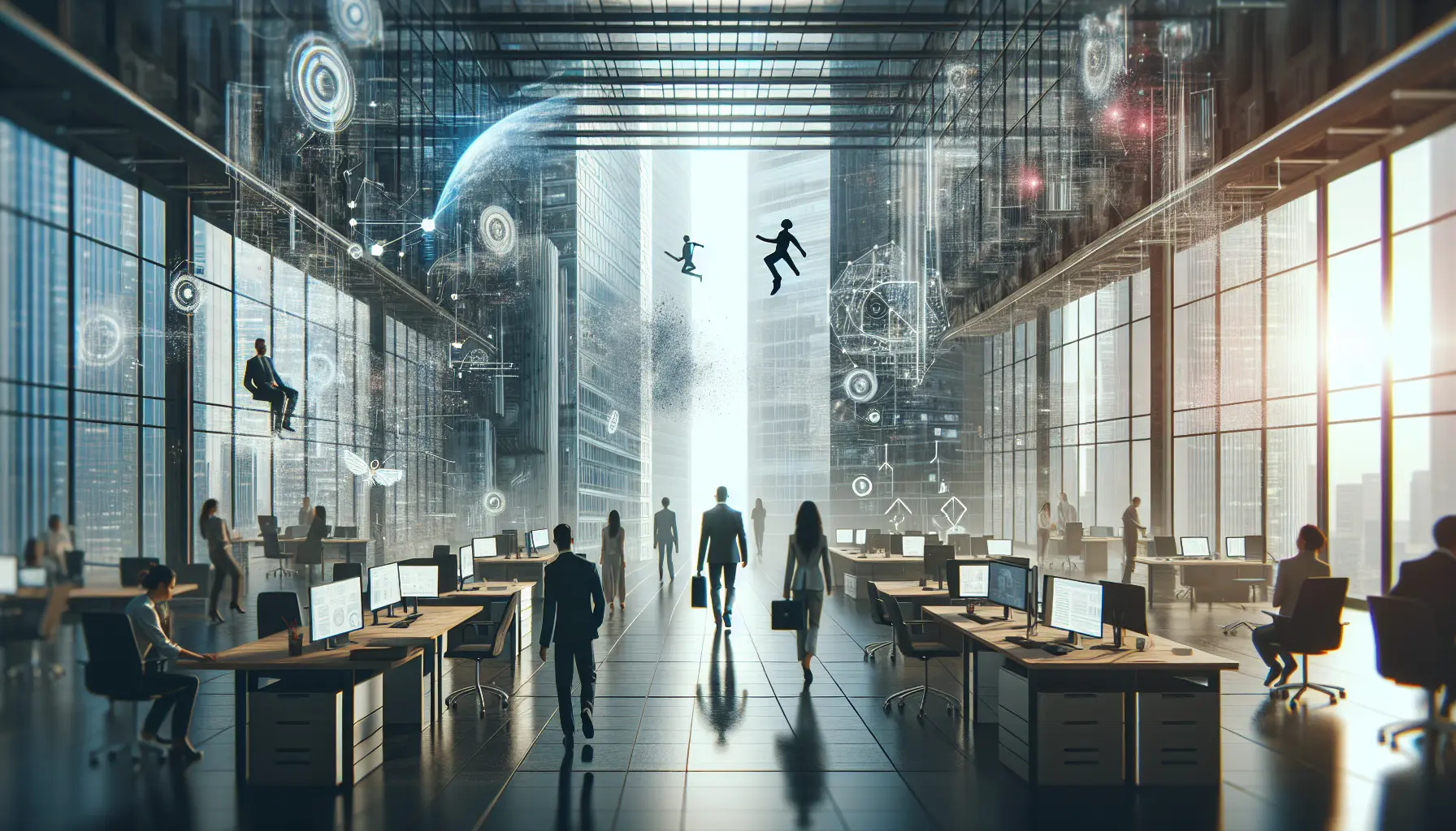 Rappresentazione della Generazione Z al lavoro, con giovani che collaborano in un ambiente moderno e dinamico.