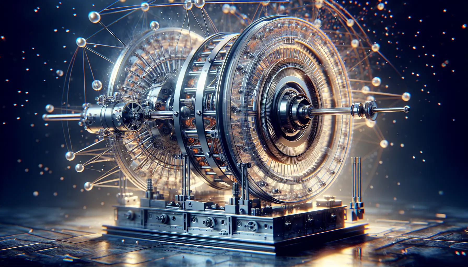 Illustrazione della Macchina di Majorana con rappresentazione di particelle subatomiche