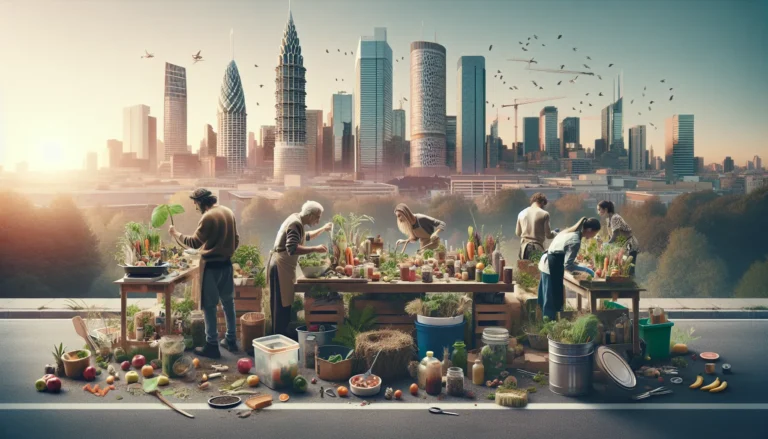 Ingredienti selvatici raccolti in un contesto urbano, tra cui foglie di tarassaco e bacche di ribes.