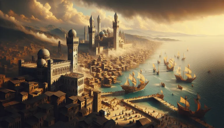 Mappa storica delle rotte commerciali nel Mediterraneo tra Genova, Bisanzio e Venezia