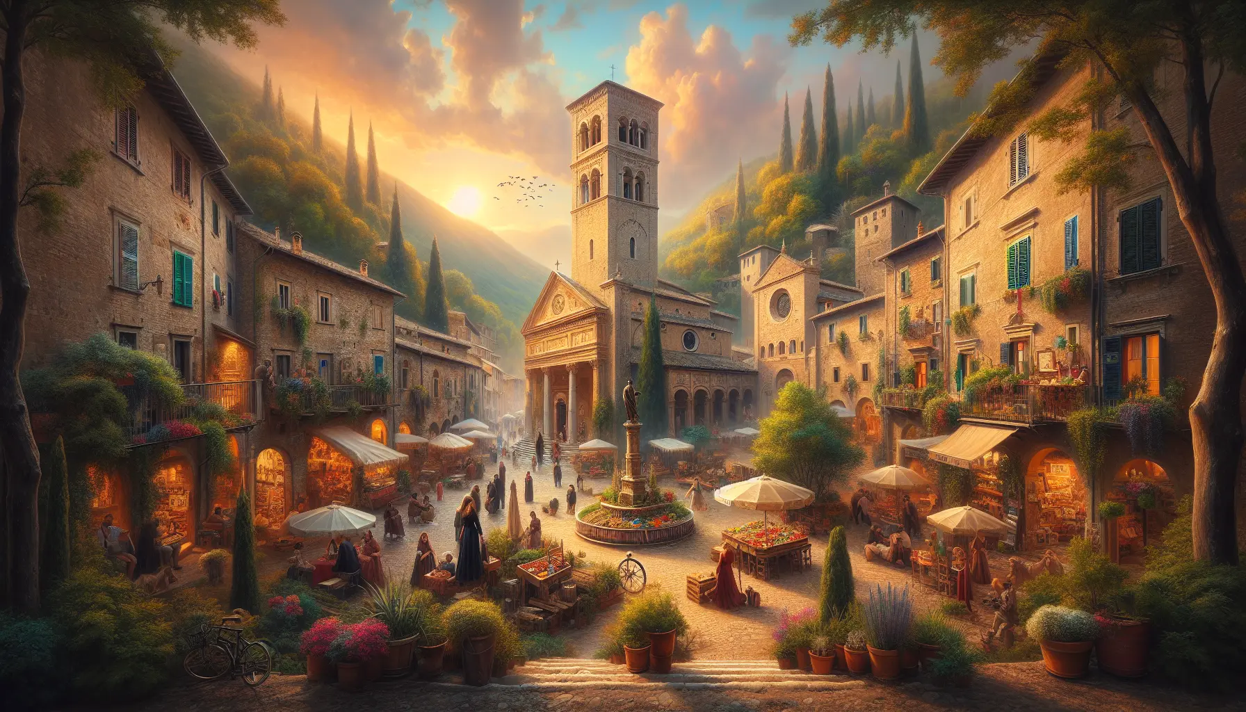 Vista panoramica delle colline marchigiane con un cielo sereno e borghi storici in lontananza.