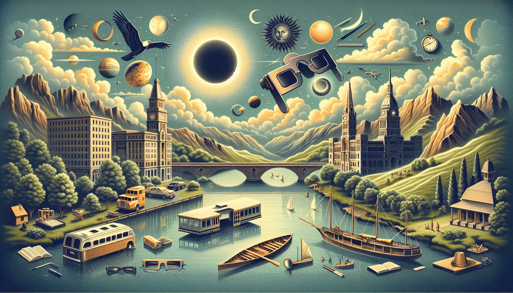 Un gruppo di persone osserva un'eclissi solare con occhiali protettivi, mentre il sole è parzialmente coperto dalla luna.