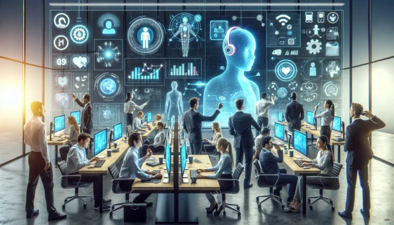 Un assistente virtuale interagisce con un cliente tramite un'interfaccia digitale.