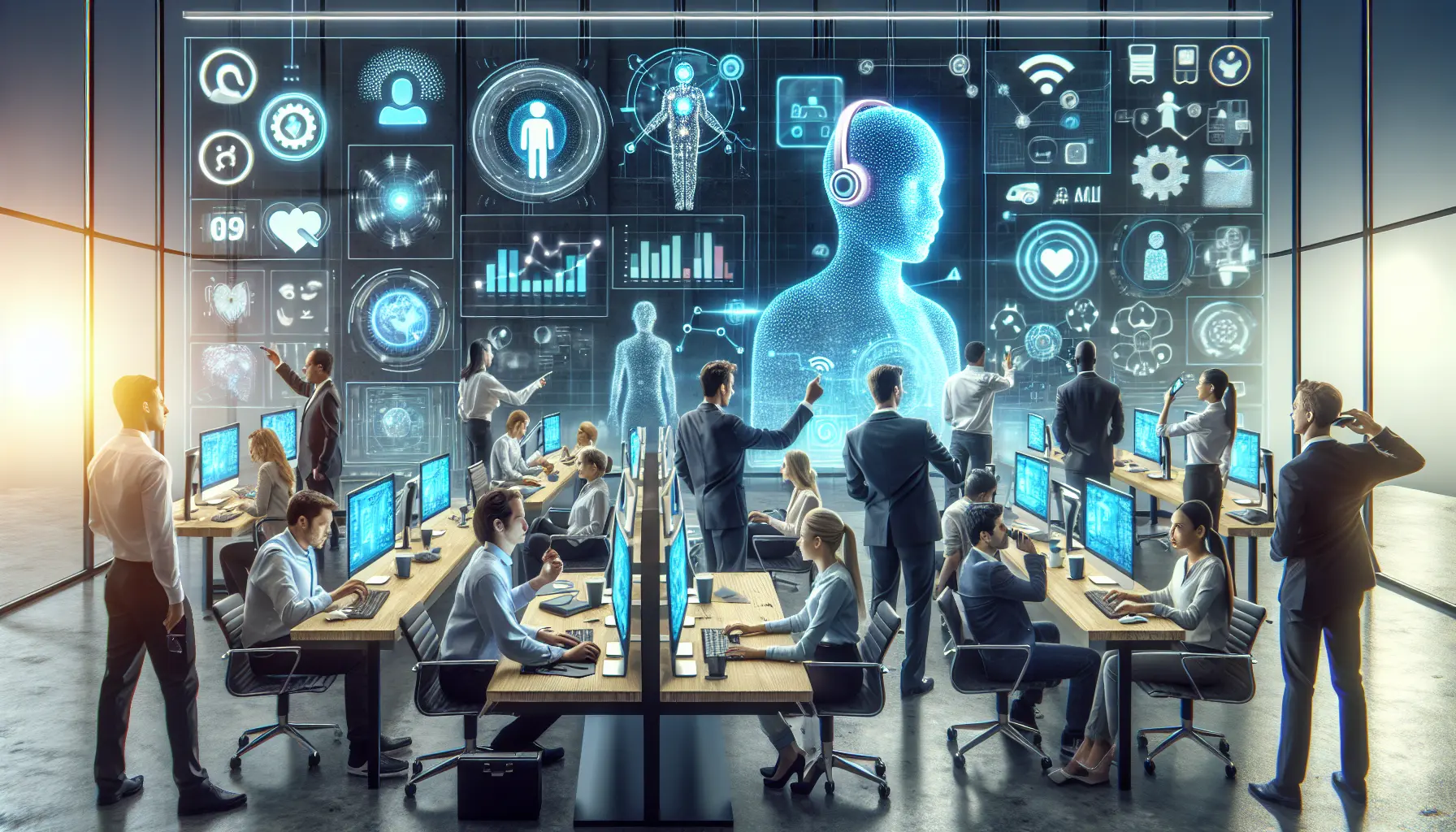 Un assistente virtuale interagisce con un cliente tramite un'interfaccia digitale.