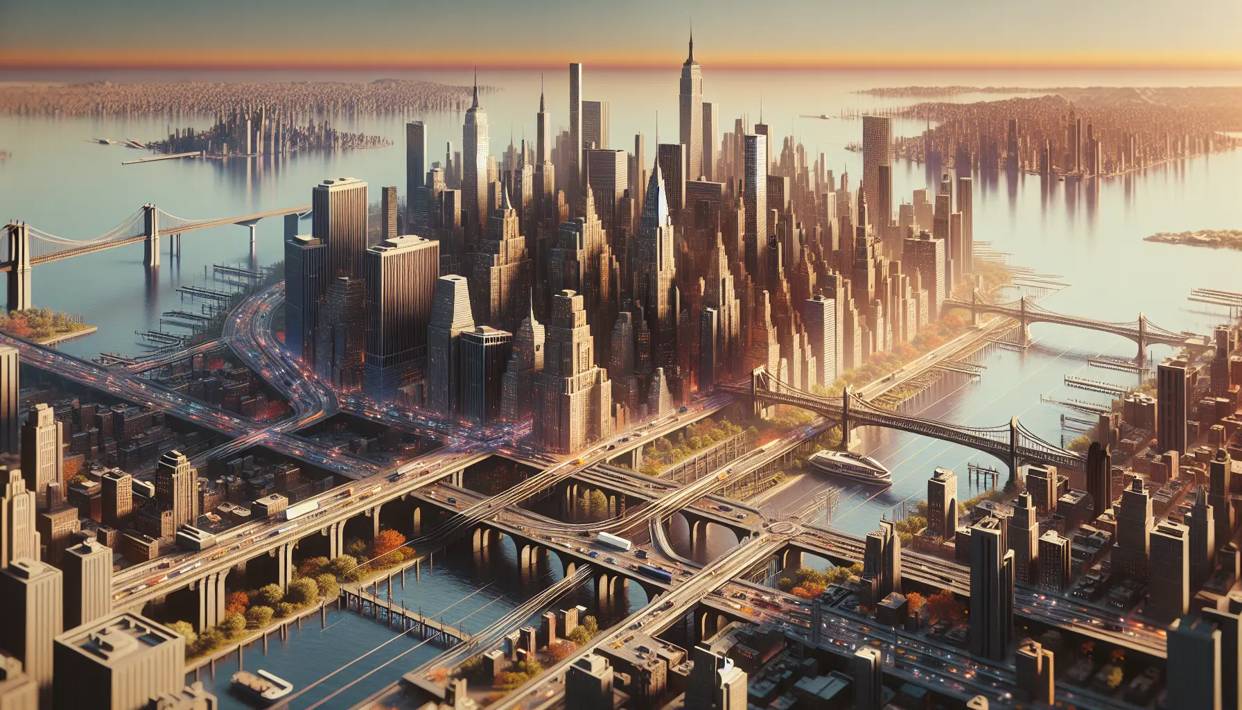 Panorama di New York City con skyline iconico e Statua della Libertà in primo piano