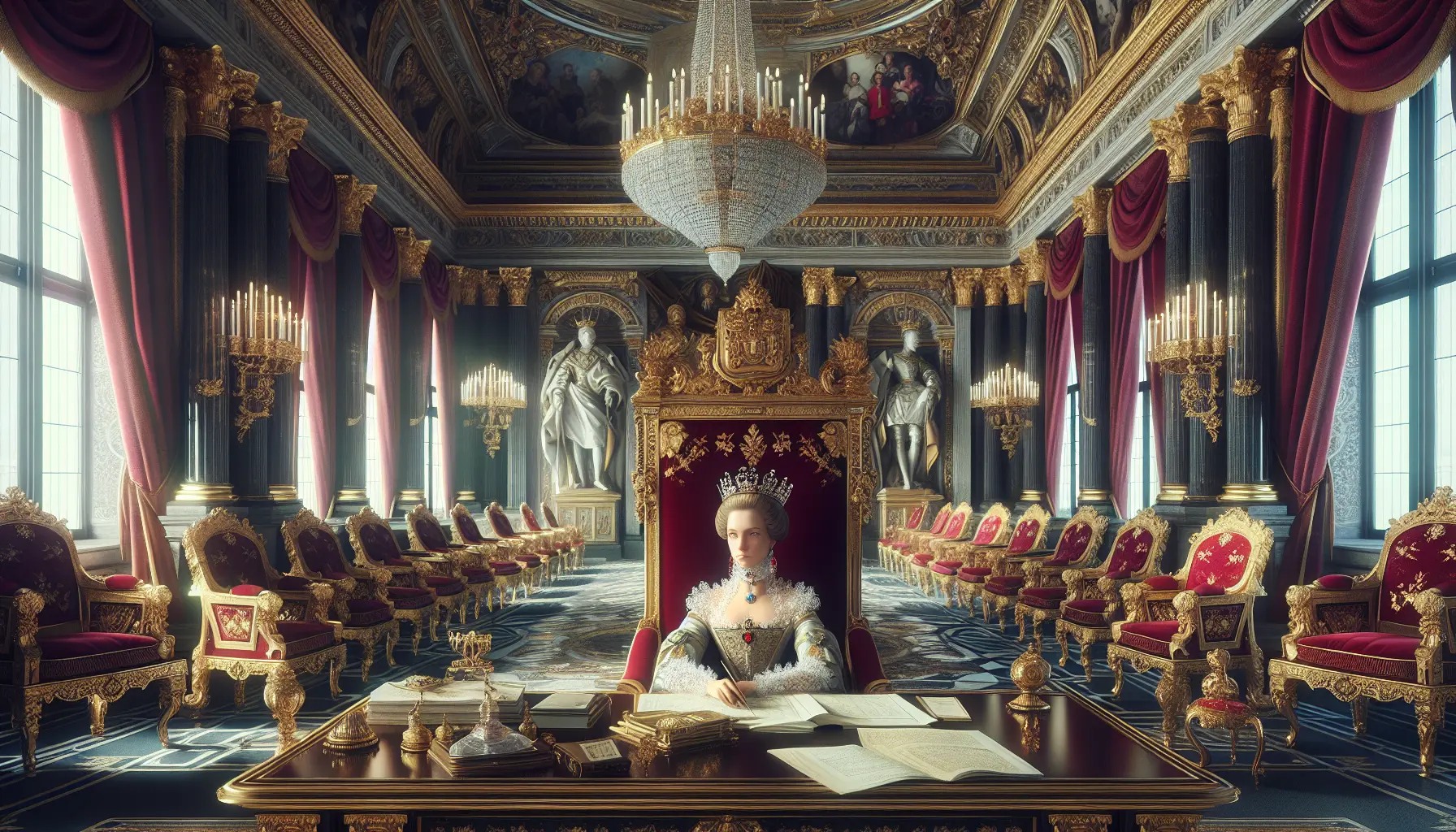 Ritratto di Maria Teresa d'Austria, evidenziando il suo ruolo di leader e riformatrice nella storia europea.