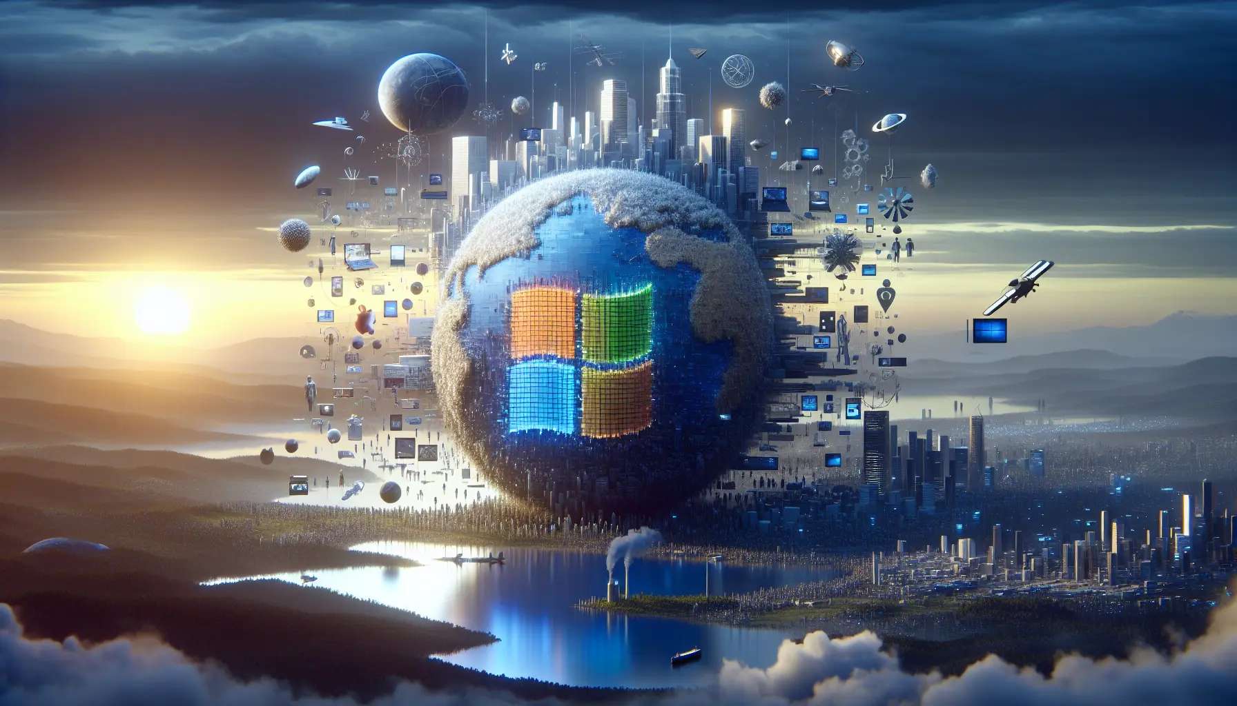 Logo di Microsoft Corporation con sfondo tecnologico