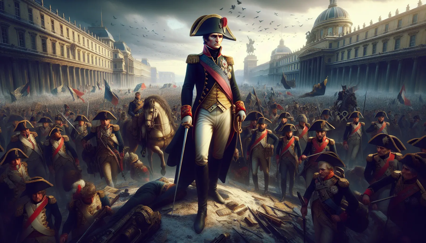 Ritratto di Napoleone Bonaparte in uniforme militare, simbolo di potere e ambizione.