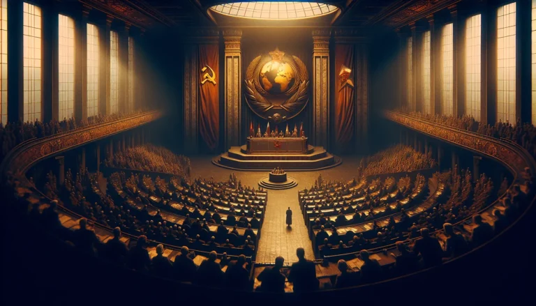 Ritratto di Nikita Chruščëv, un leader sovietico emblematico del XX secolo, in un contesto politico e storico significativo.