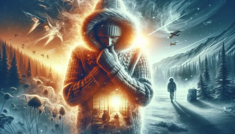 Una casa accogliente con finestre illuminate e coperte calde, simbolo di protezione dal freddo.