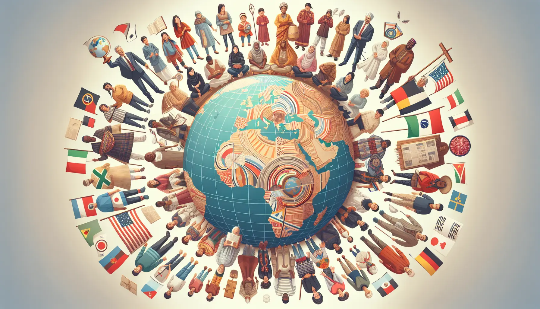Un gruppo di persone di diverse culture che discutono e condividono storie in lingue diverse.