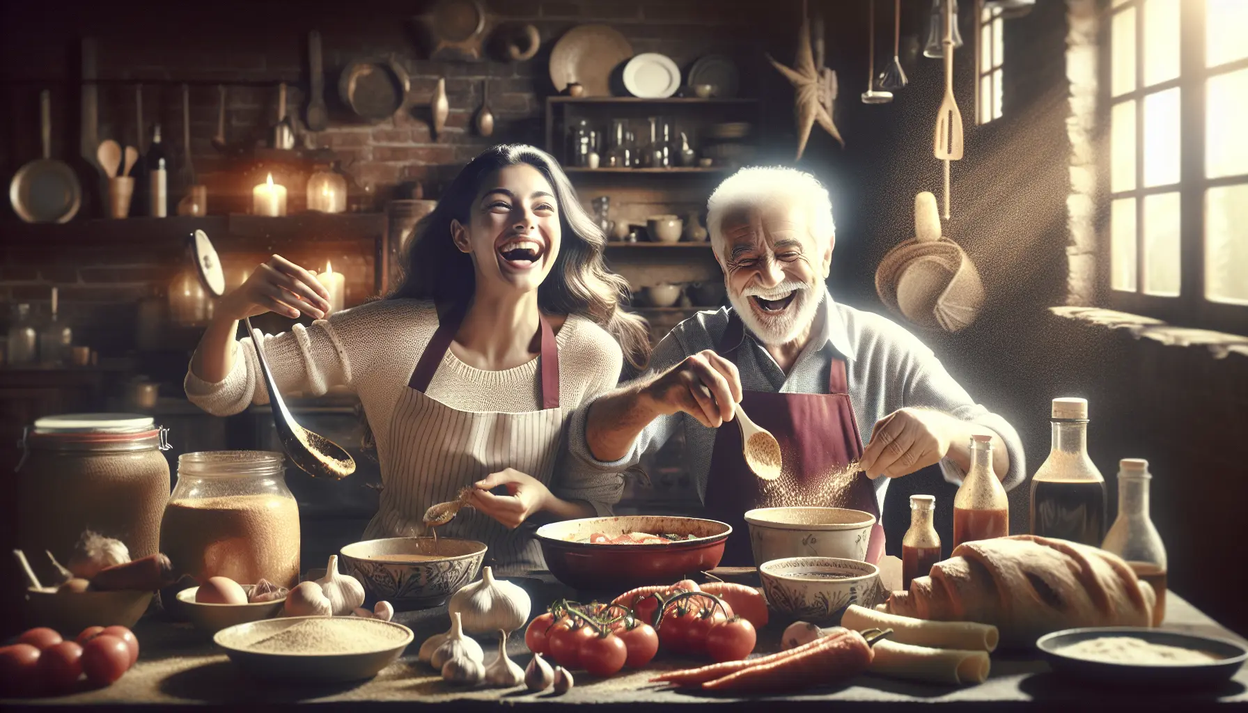 Un tavolo imbandito con piatti tradizionali, ricette di famiglia e ingredienti freschi