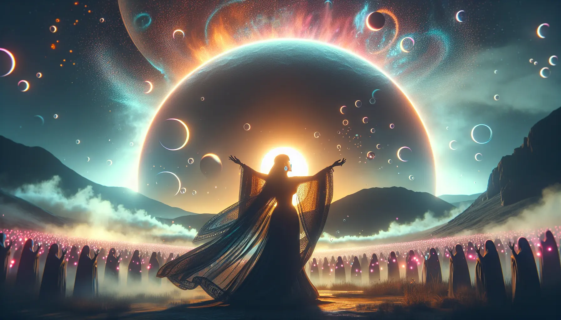 Rosalía in un'esibizione dal vivo, circondata da luci e un pubblico entusiasta, mentre canta con passione e energia.
