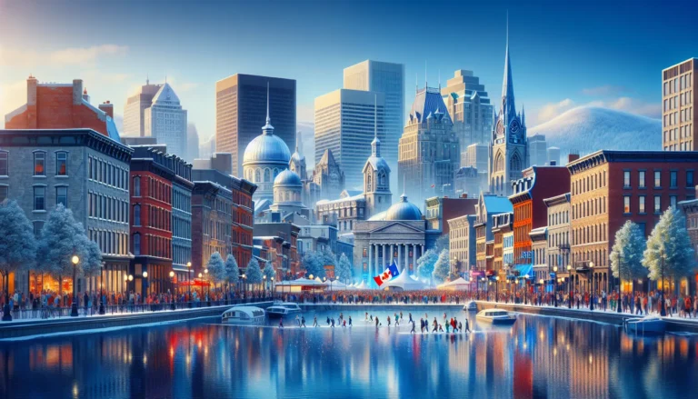 Vista panoramica di Montréal con il Mont Royal sullo sfondo e il centro città in primo piano.