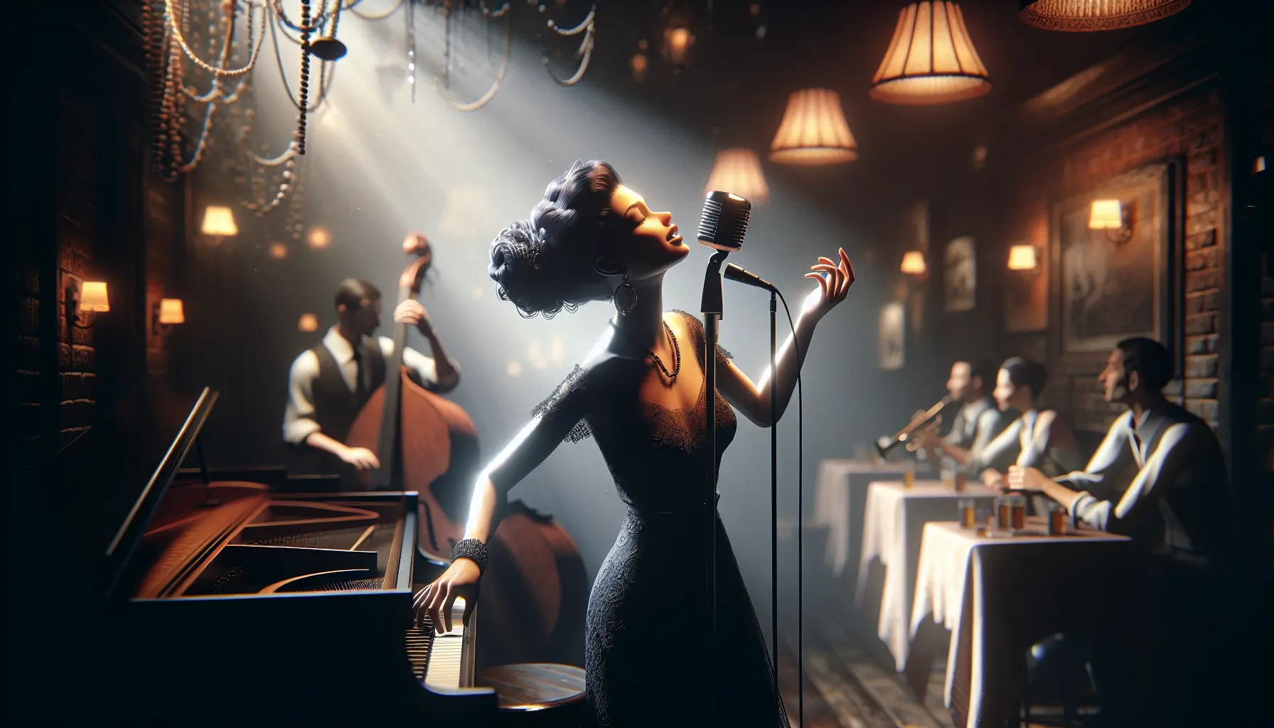 Serena Brancale mentre canta, esprimendo emozioni attraverso la musica jazz.
