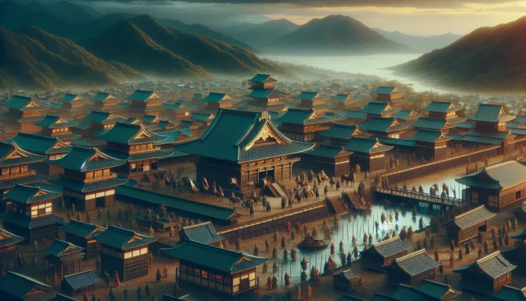 Un antico dipinto giapponese che rappresenta un Shōgun in armatura, simbolo di potere e tradizione.