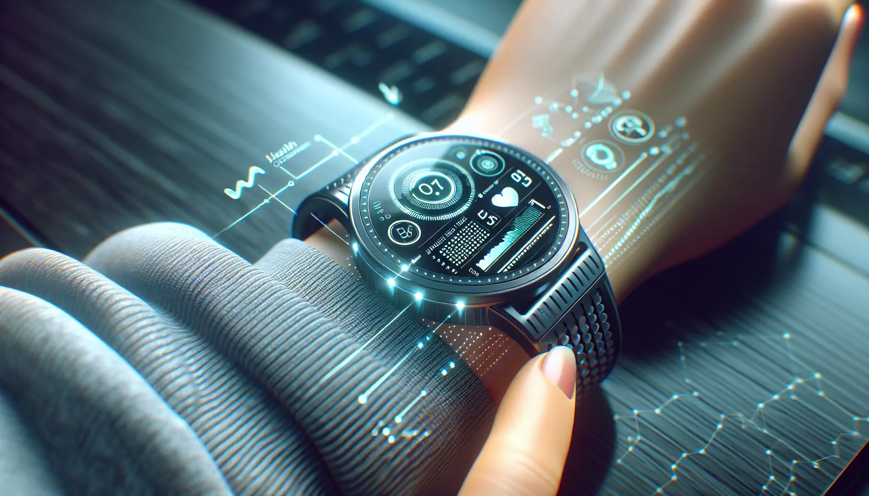 Un'immagine di un smartwatch che monitora la salute e il battito cardiaco, rappresentando il concetto di tecnologie indossabili per il benessere.