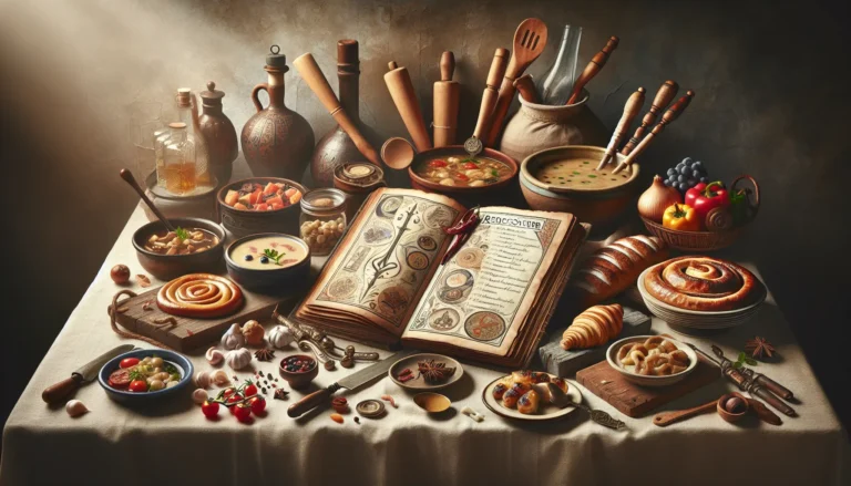 Un tavolo imbandito con piatti tradizionali italiani, rappresentando la cultura gastronomica e le tradizioni culinarie dimenticate.