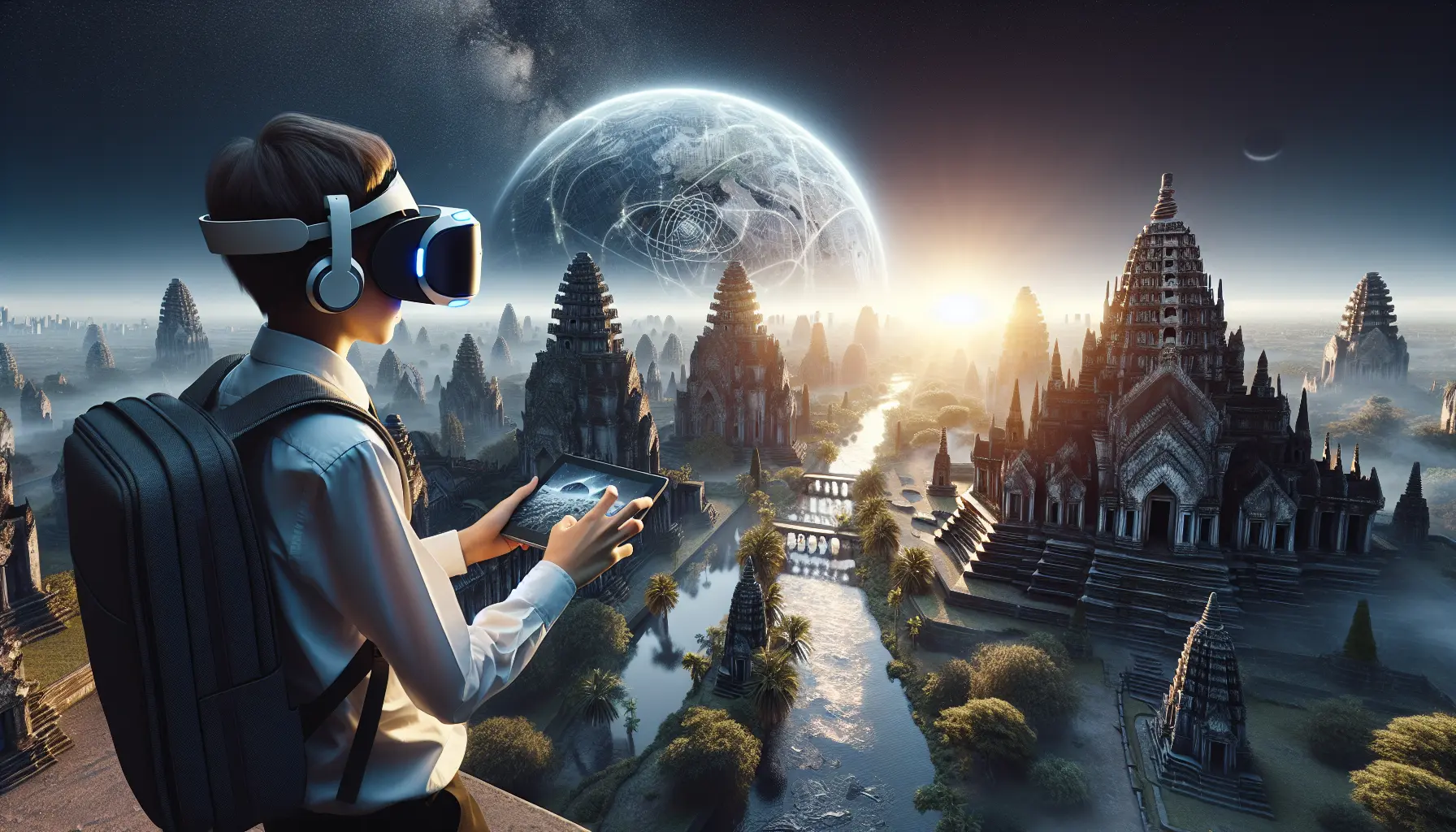 Uno schermo che mostra un tour virtuale di una famosa destinazione turistica
