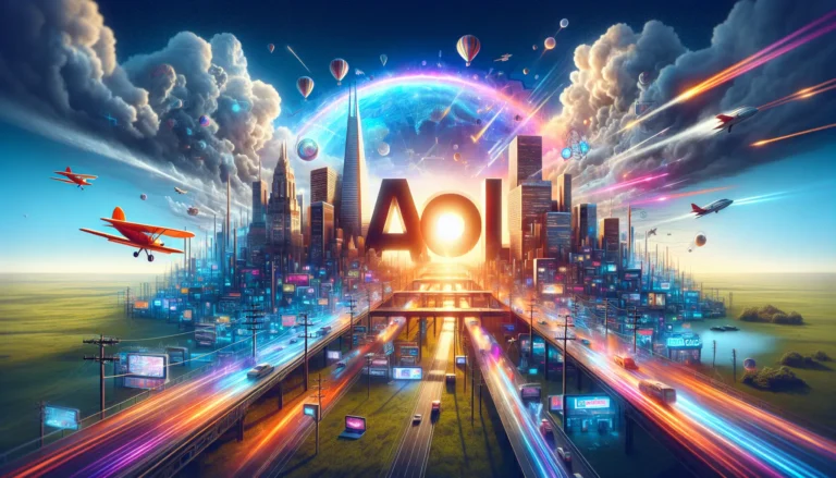 Rappresentazione della trasformazione digitale attraverso AOL, con simboli di innovazione e connessione.