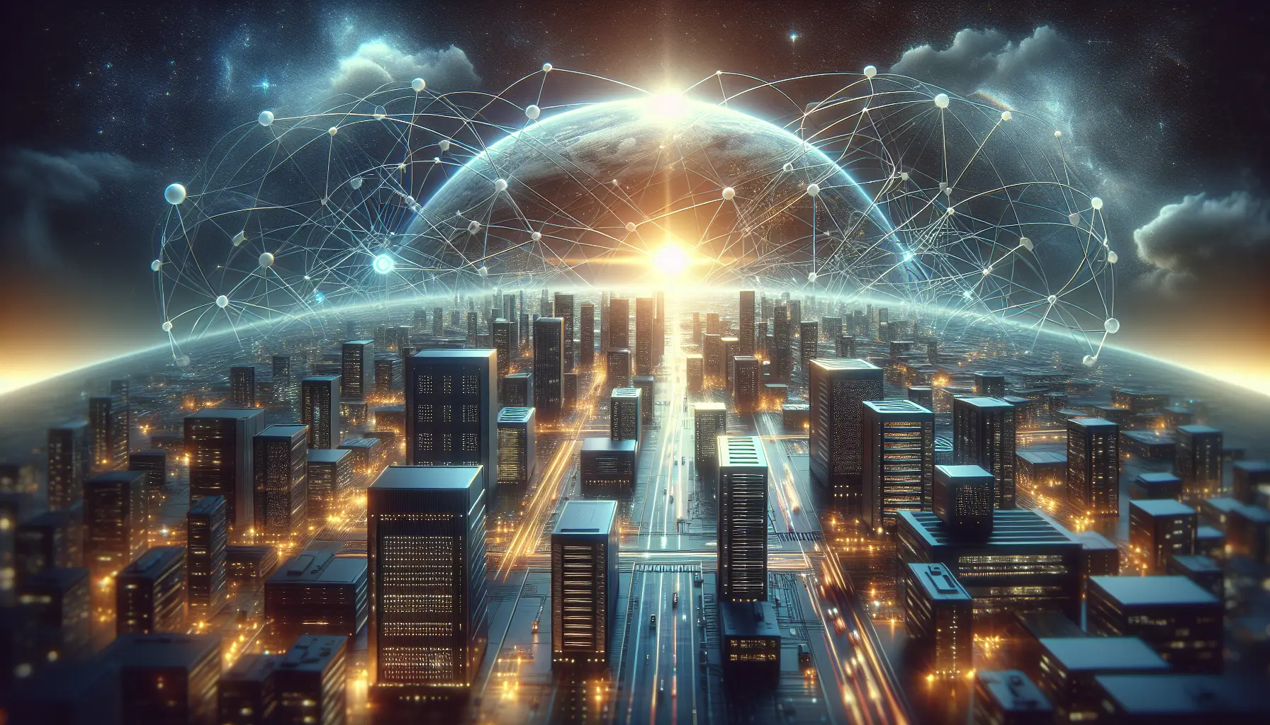 Rappresentazione di ARPANET con computer collegati da cavi, simbolo della prima rete di comunicazione.