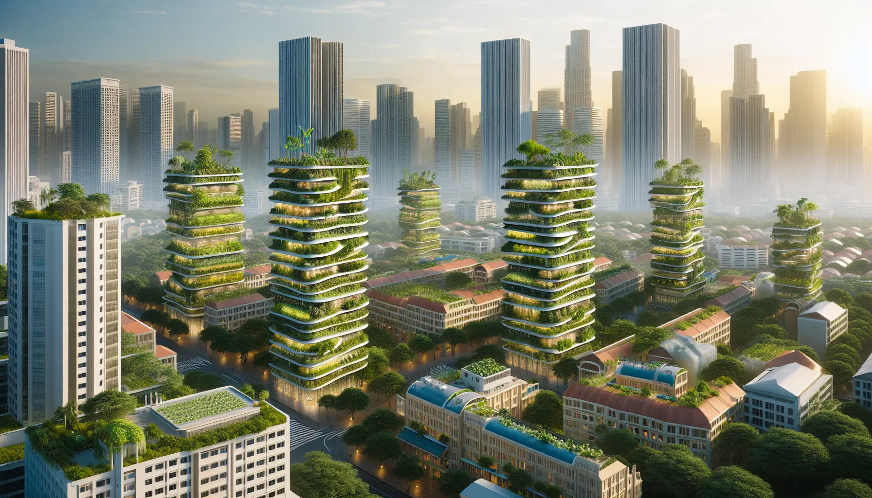 Giardino verticale in una città moderna con piante verdi e fiori colorati