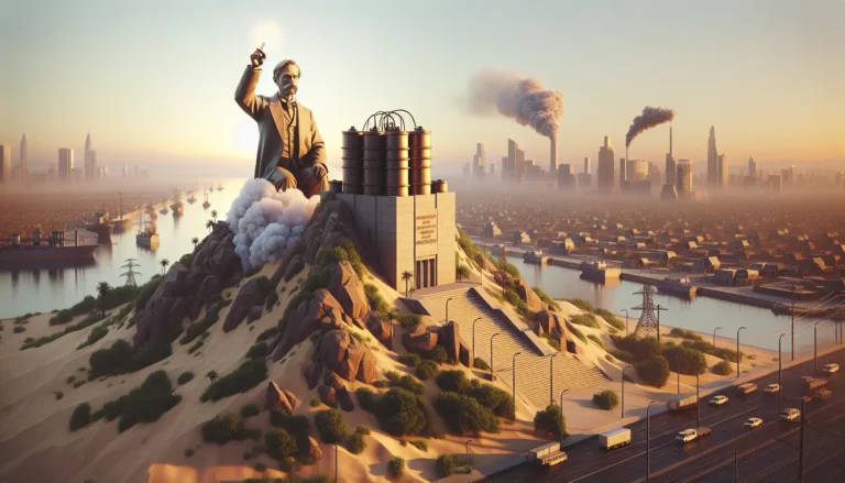 Ritratto di Alfred Nobel con elementi di chimica e letteratura sullo sfondo