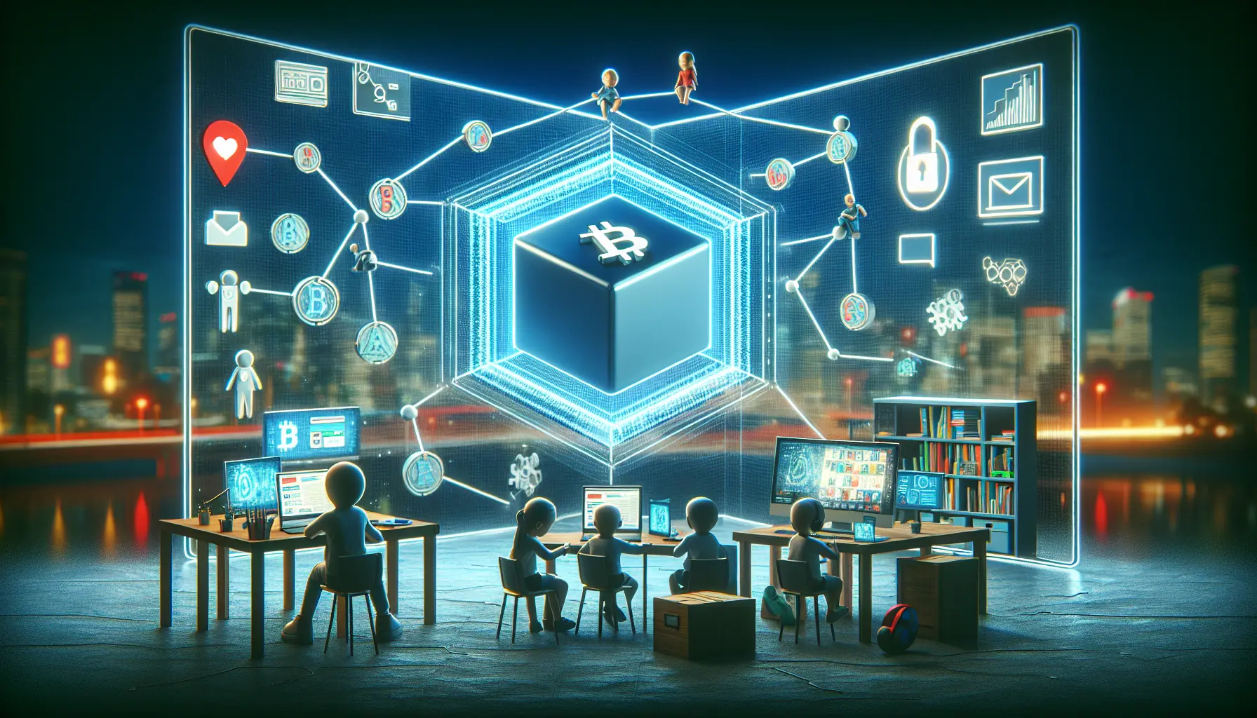Rappresentazione grafica della tecnologia blockchain e della privacy online per i bambini