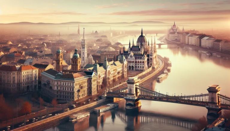 Vista panoramica di Budapest con il Danubio e il Castello di Buda sullo sfondo