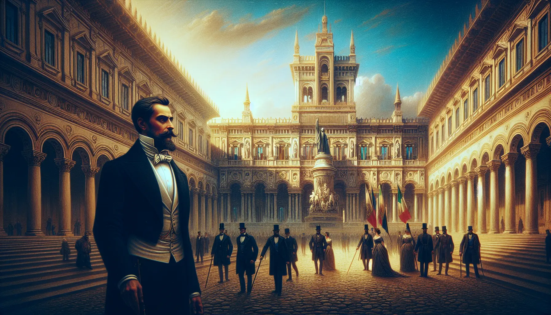 Ritratto di Camillo Benso, conte di Cavour, figura chiave nell'unificazione dell'Italia.
