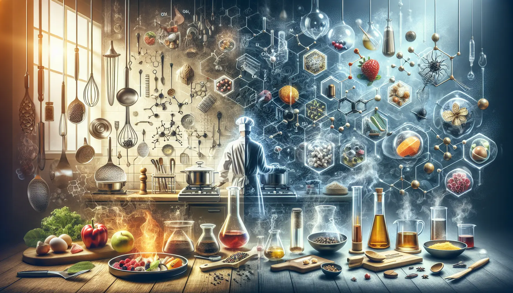 Un piatto di cucina molecolare con sferificazioni e schiume colorate