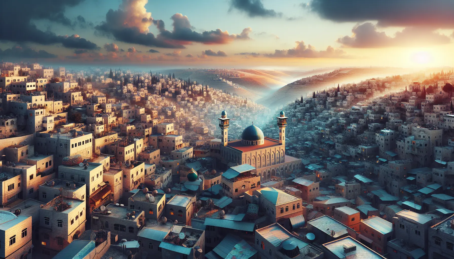 Vista panoramica della città di Hebron, con la Tomba dei Patriarchi sullo sfondo e mercati locali animati