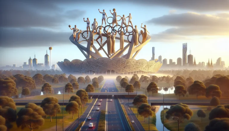 Atleti di diverse nazionalità si sfidano durante i Giochi della XVI Olimpiade a Melbourne, simbolo di unità e diversità.