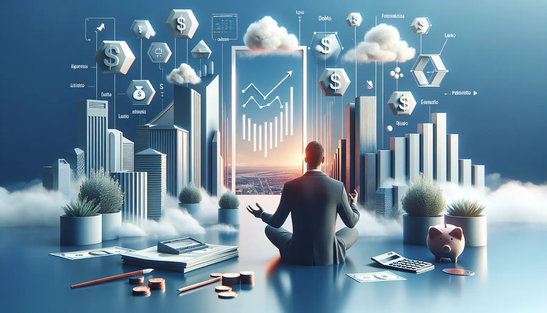 Un'immagine che rappresenta il concetto di minimalismo finanziario, con elementi che simboleggiano la gestione delle finanze e un approccio semplificato alla vita.